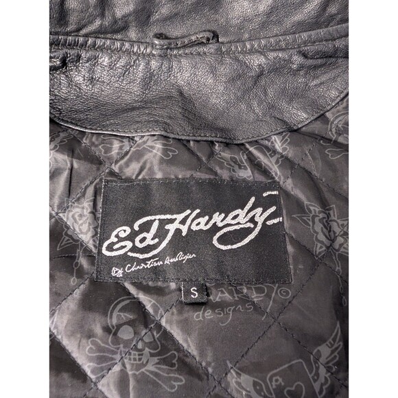 Ed Hardy by Christian Audigier Women's S Black Leather Jacket World Tour Skull - Picture 11 of 16